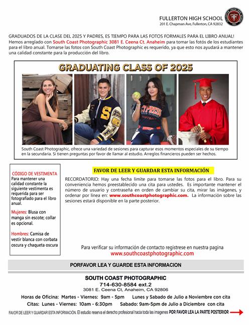 Senior Portrait Flyer Front-Side (Spanish)